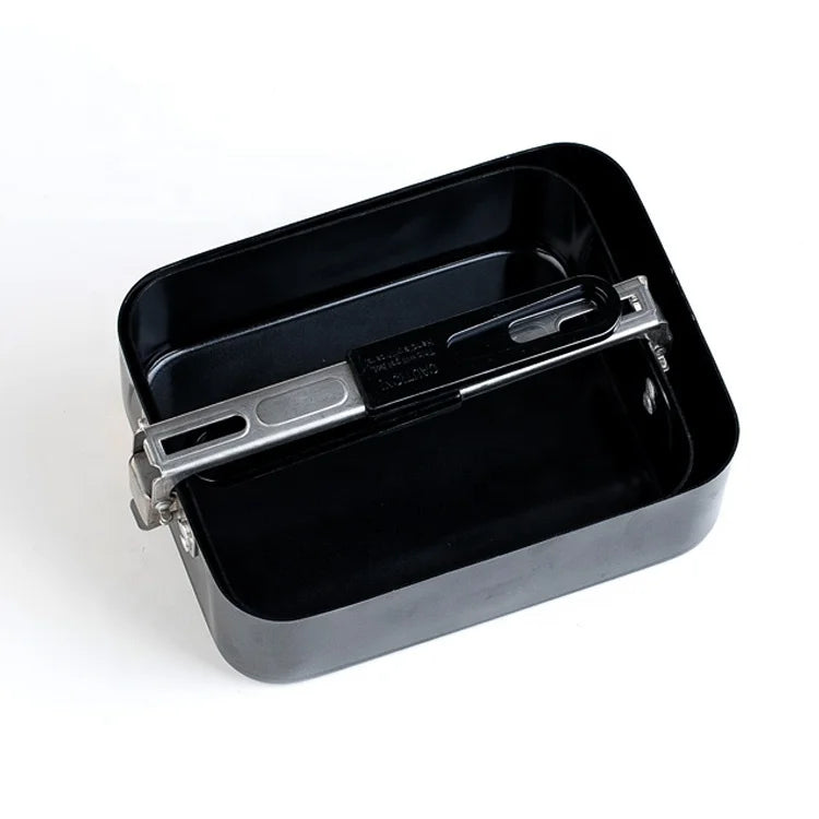 Two-Piece Portable Outdoor Camping Metal Lunch Box and Aluminium Mess Tin Practical Dinnerware Kit for Campers