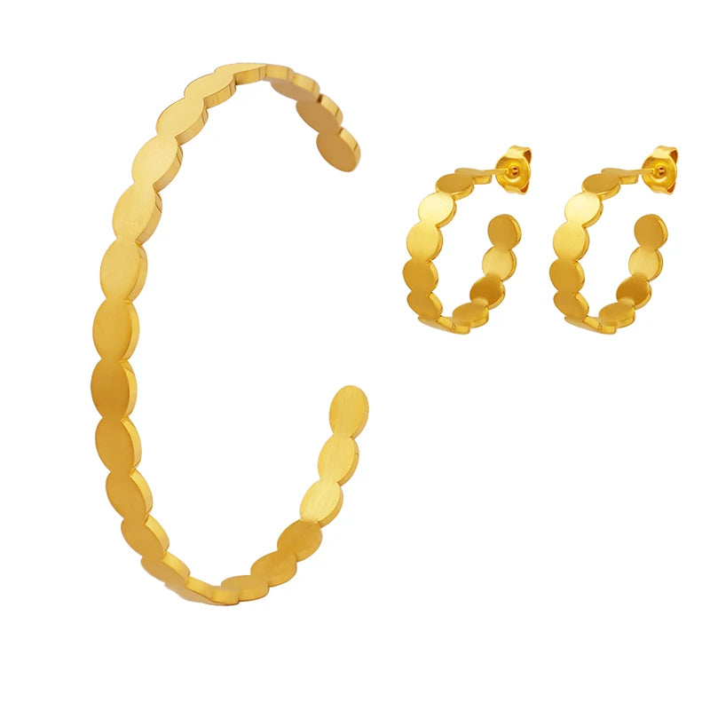 Best Selling C-Shaped Round Patch Geometric Bracelet Earring Sets Stainless Steel Gold Plating for Weddings Parties Engagements
