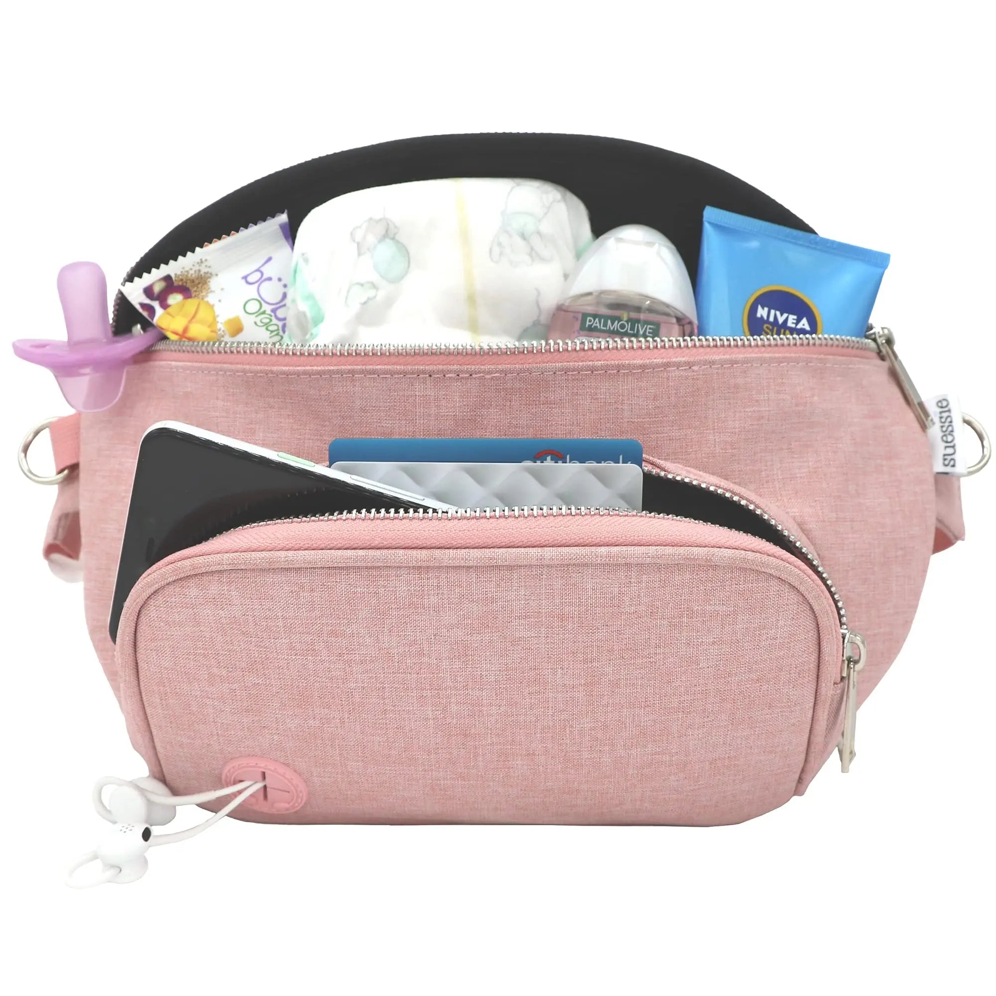 Large pink Waist Fanny Pack Diaper Bag for Mom