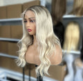 Virgin European Human Hair Lace Front Wig Dark Hair Root Highlights Color Natural Hairline Cuticle Aligned HD Lace Front Wig