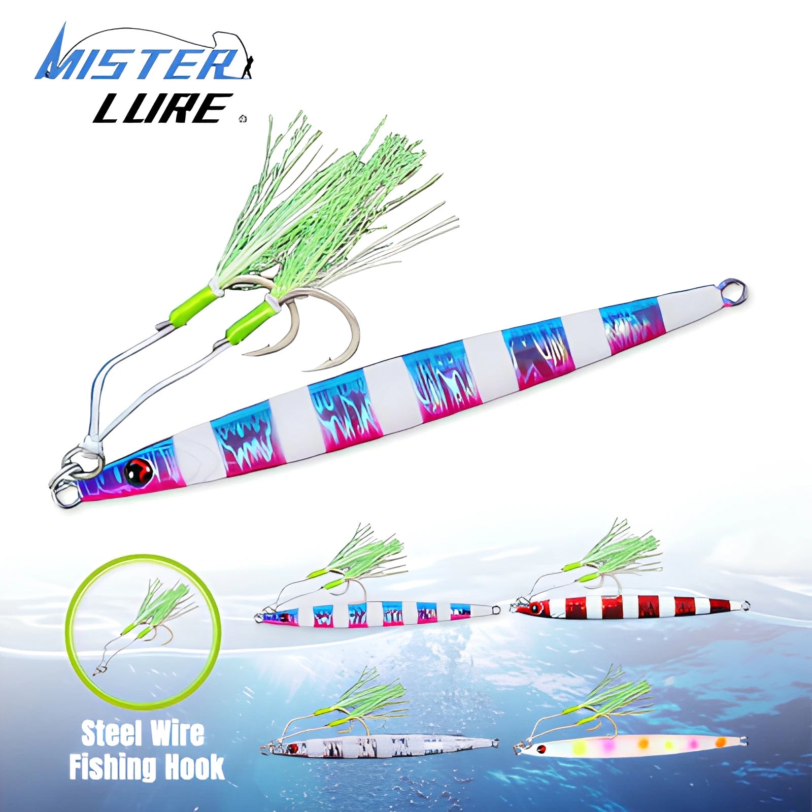MISTER JIGGING 60g 80g Fast Sinking Jig Fishing Luminous Fishing Lures Saltwater Metal Jig Lure