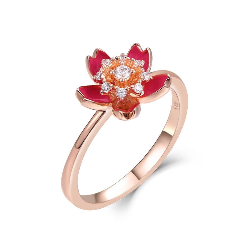 Grace Sakura Flower Friendship Gold Diamond Stone Ring