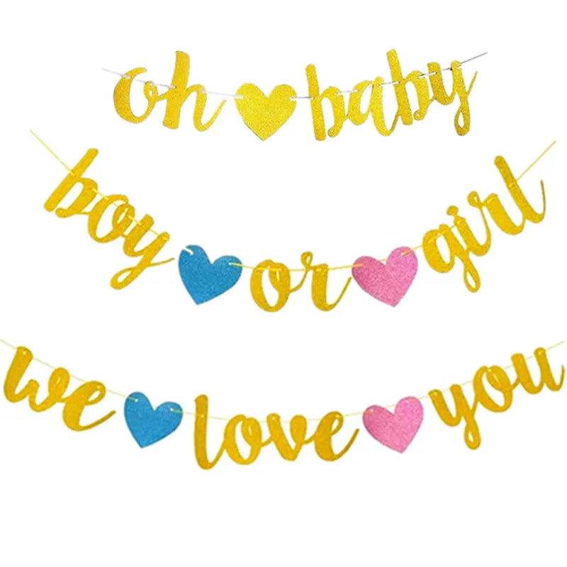 OH BABY Gender Reveal Banner GOLD Glitter  Baby Shower Boy Girl Kids Welcome Baby Birthday Banner  Party Supplies Decorations