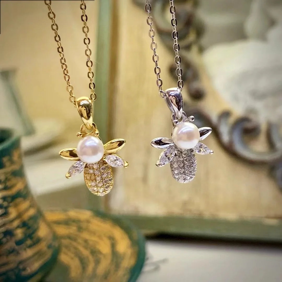 P1043 7-8mm DIY Natural  Freshwater Pearl Charm Pendant Necklace Accessory 925 Sterling Silver Jewelry for Women Without Chain