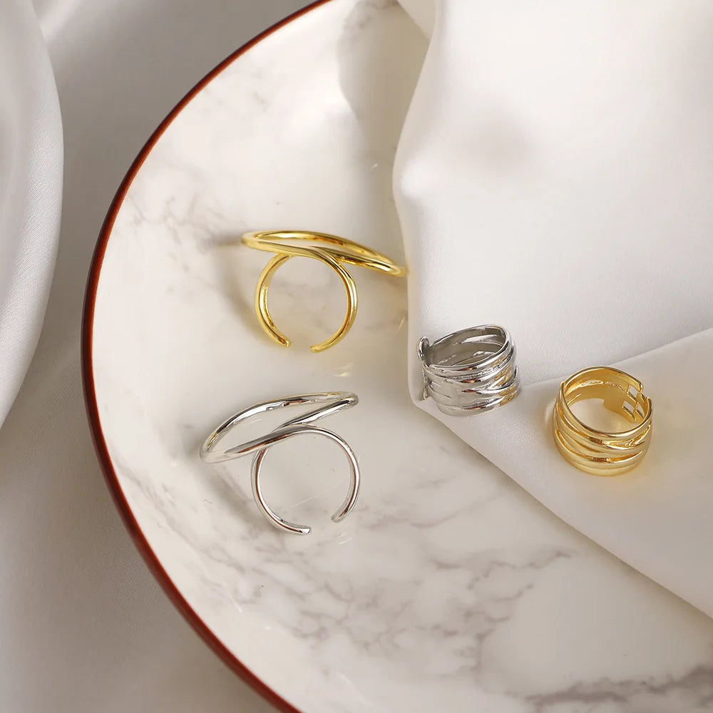 Fashionable Gold Plated Alloy Ring Cute Exaggerated Geometric Finger Twist for Women and Girls Hips Hops H Jewelry