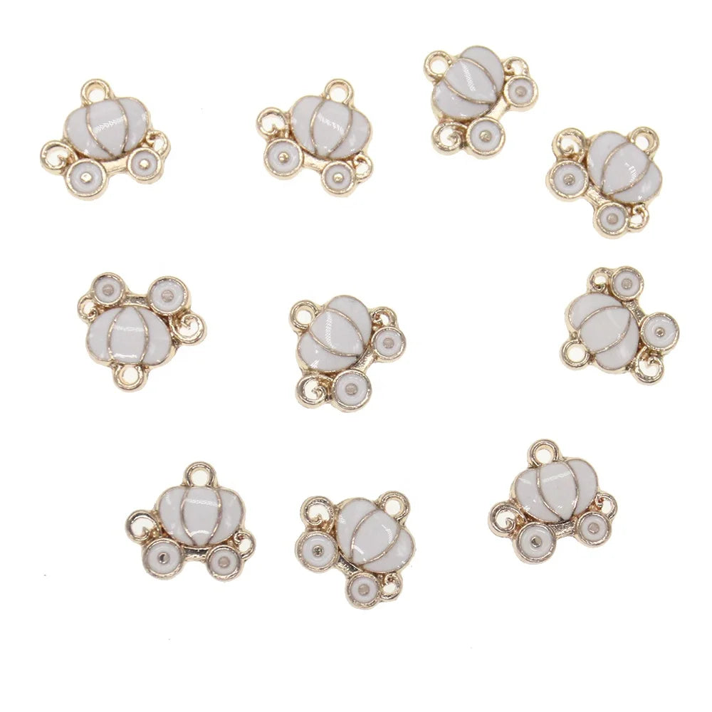 Mini Religious Alloy Enamel Baby Pumpkin Cart Charms Gold Plated for DIY Jewelry Making