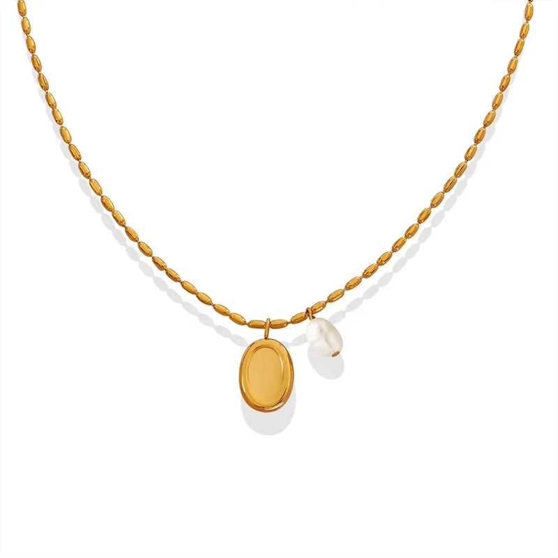 Korean Fashion Stainless Steel Freshwater Pearl Necklace Jewelry