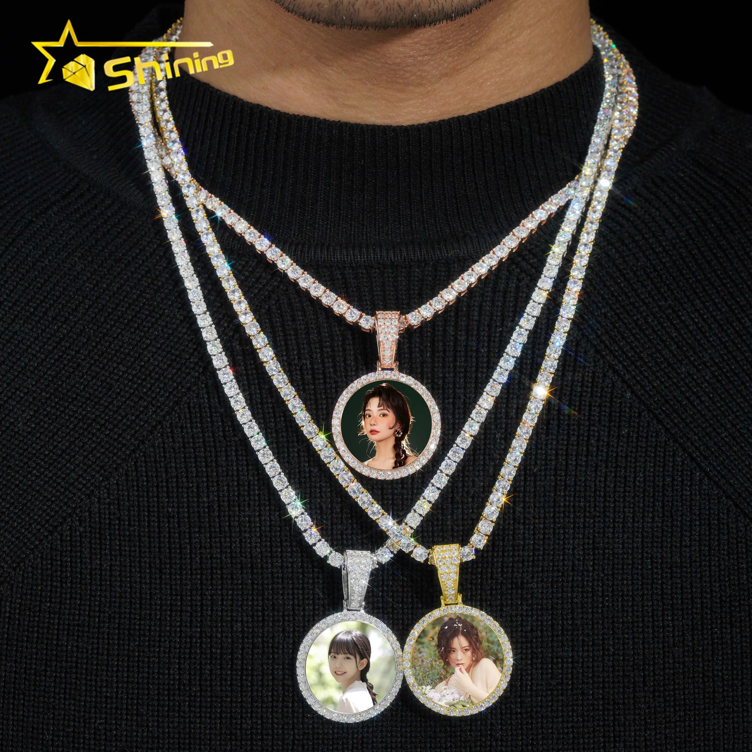 Hip Hop Moissanite Jewelry Memory Pendant 925 Silver Custom VVS Diamond Photo Pendant Iced Memory Moissanite Photo Frame Pendant