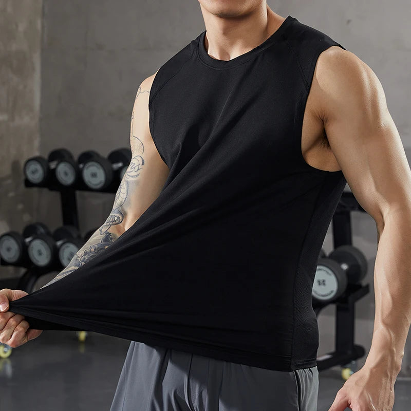 Crewneck Sleeveless Running Singlet Quick Dry Workout Tank Top Back Printed Gym Vest for Men