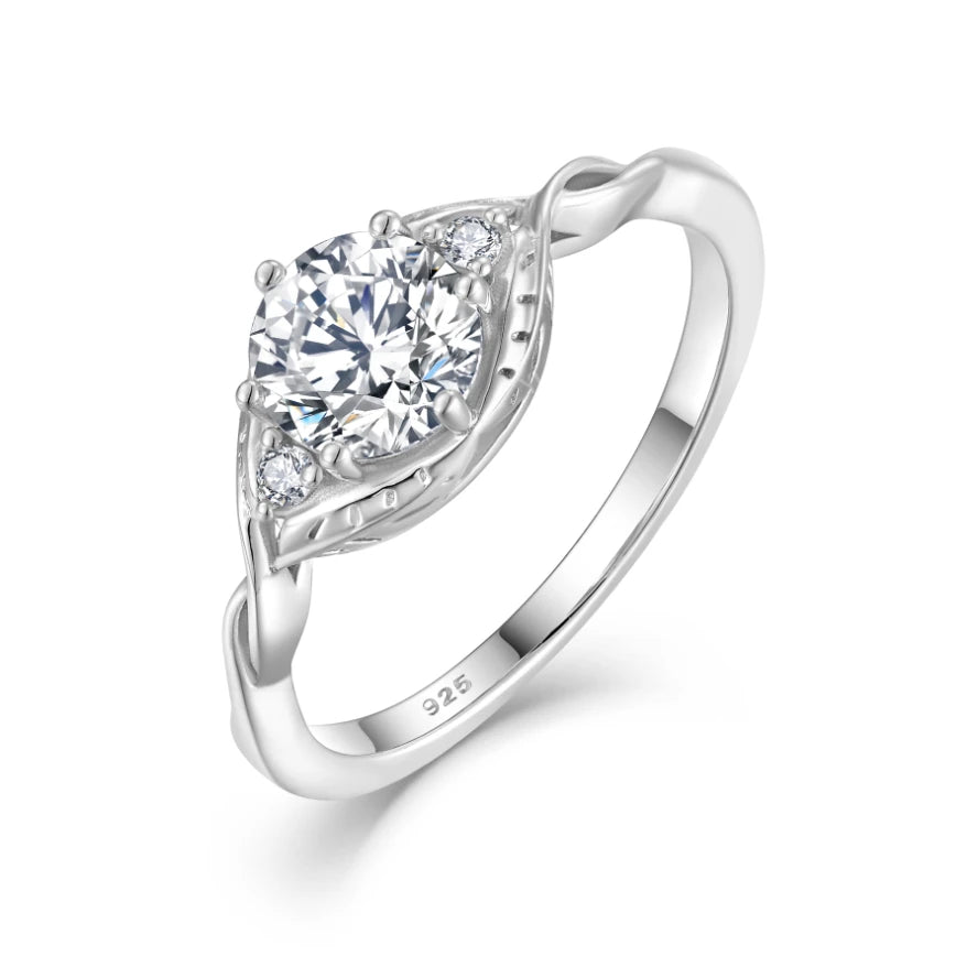 925 Sterling Silver Round Cut Cubic Zirconia Solitaire Engagement Ring Twisted Band Wedding Promise Ring Jewelry