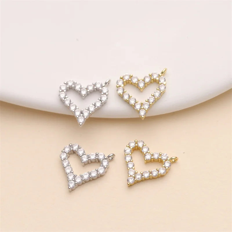 18K Gold Micro Pave CZ Ladies Small Charms Heart Shaped Gold Plated Pendant for Jewelry Making