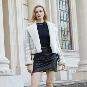 Janefur Light Weight Warm Winter Luxury Genuine Lamb Fur Women Shiny Real Shearling Jacket