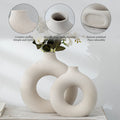 Handmade Simple Vintage Nordic Hollow Donut Vase Circle Ceramic Art Vase Dried Flower Vase
