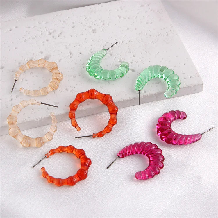 Cute Denim Style Spiral C-Shaped Transparent Colored Acrylic Earrings for Women