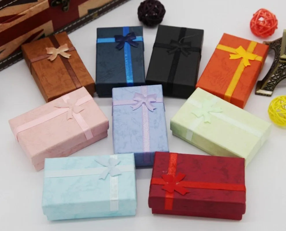 Jewelry Set Box Square Gift Box with Bowknot for Necklaces Earrings Rings Packaging Mixed Color