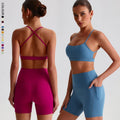 SHINBENE Hi Cloud Women's High Waist Biker Shorts and Bras Yoga Workout Set Wholesale Sports Gym Fitness Sets