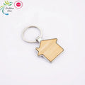 Hot Sale Personalized Accessories Creative Wooden House Shape Laser Engraved Oem Fashionable Wooden Metal Keychain