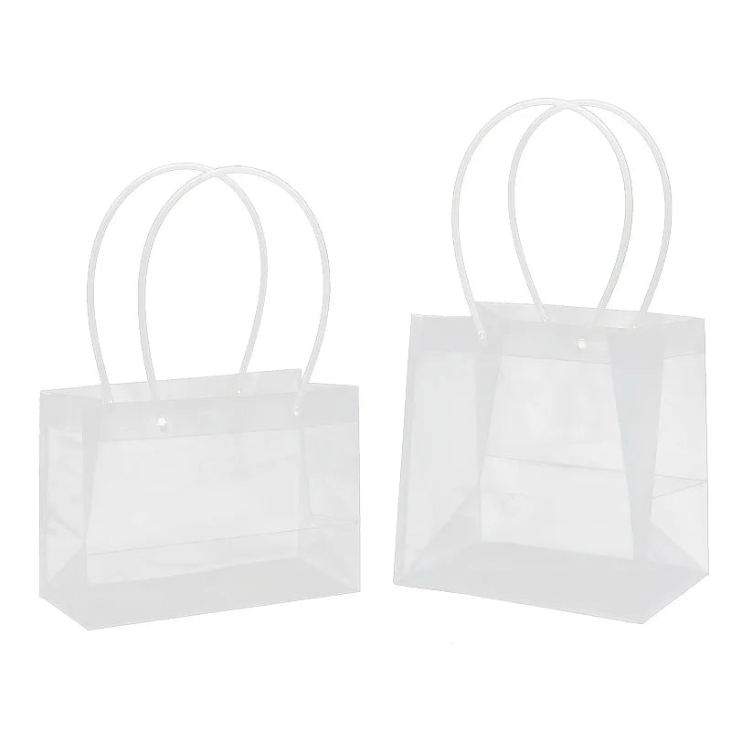 Trapezoidal Square Waterproof Transparent Modern Luxury Handled PVC Gift Bag Letter for Flower Shops Party Holiday Packaging