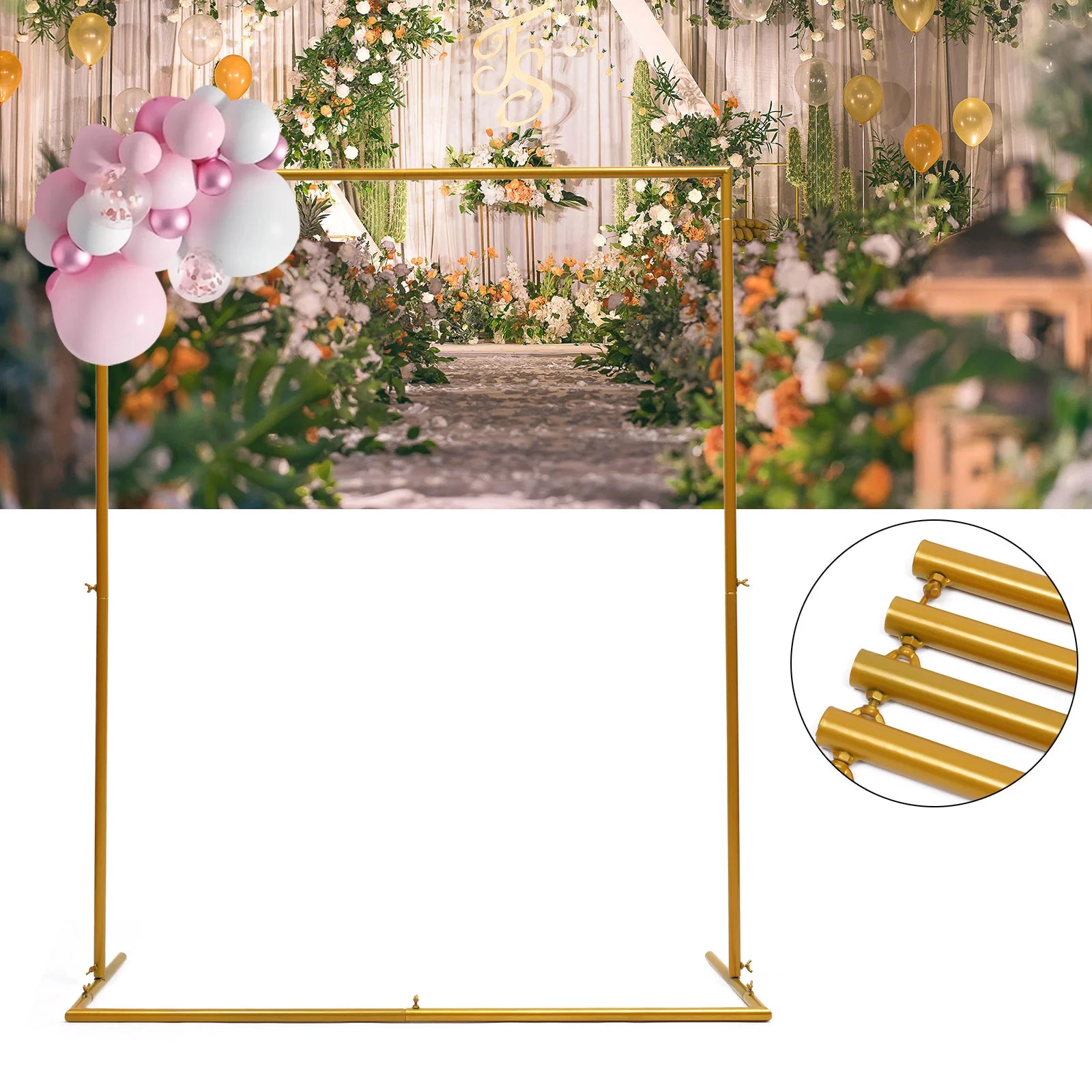 1.5M Gold Metal Wedding Arch Backdrop Stand Iron Balloon Flower Stand for Garden Decoration Wedding Arbours & Pergola