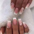 Popular French Medium Length square Gradient pink Flower Press on Nails Fake False Nail Artificial Supplies
