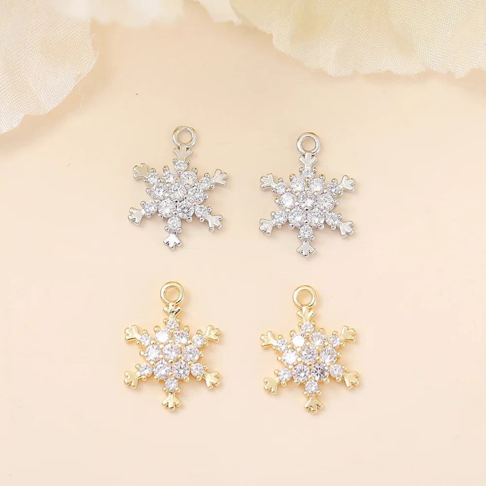 Simple Copper Handmade Jewelry Findings Diamond-encrusted Snowflake Pendant Components Christmas Necklace Bracelet Accessories