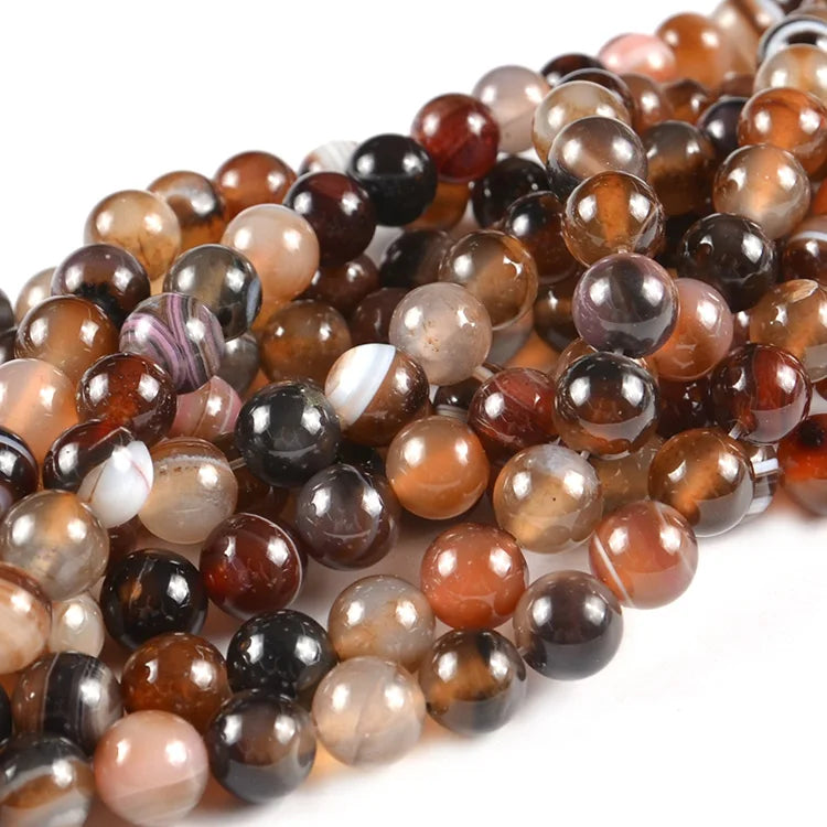 JC Natural Gemstone Bead 4MM 6MM 8MM 10MM Striped Agate Beads Coffee Stripe Agate Beads  Stone