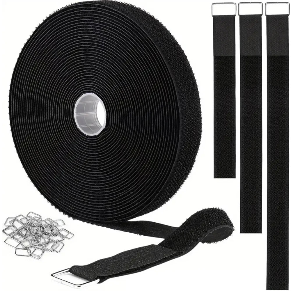 32ft Hook and Loop Straps with 50 Buckles Adjustable Fastening Cable Straps Cut-to-Length Cinch Strap for Organizer or Storage
