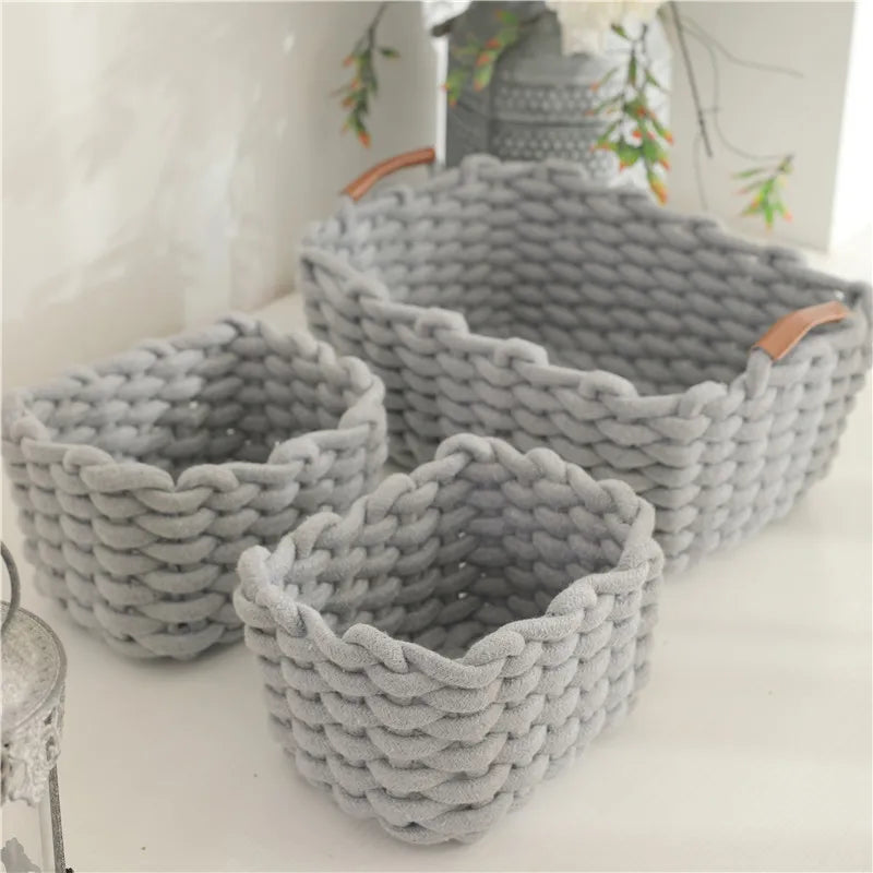 Cotton Rope Braided With Handle Simple Fashion Cosmetics Lipstick Sundries Storage Basket