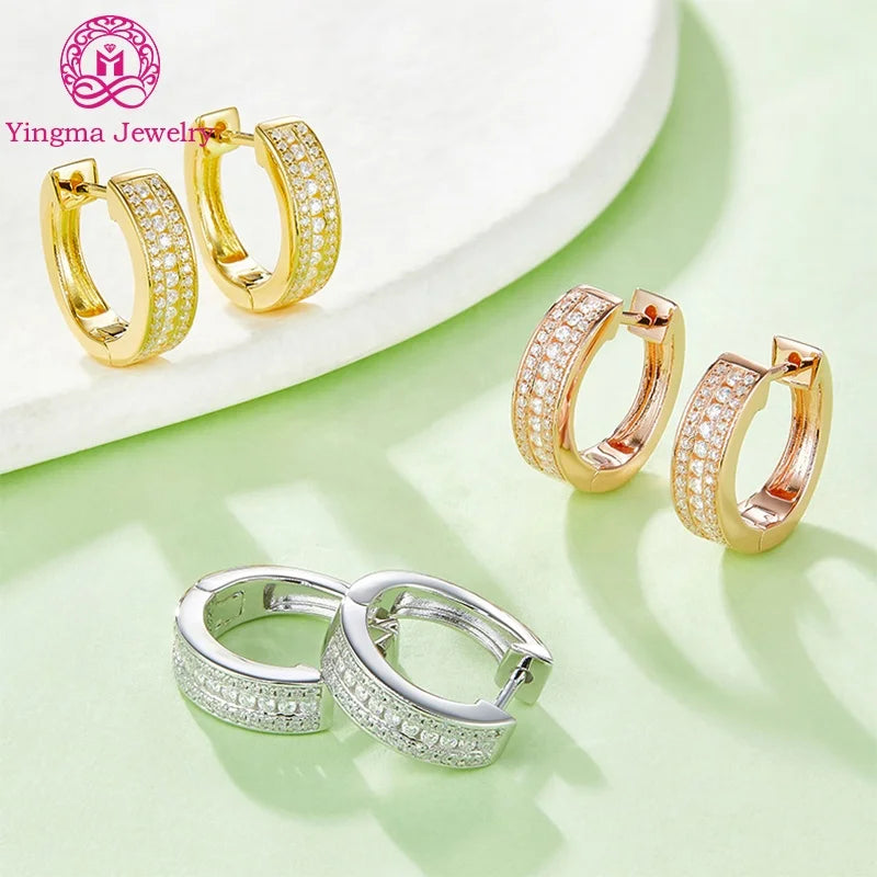 Yingma Jewelry 925 Sterling Silver Huggie Earrings Iced VVS Moissanite Stones Gold Plated for Wedding Engagement for Women