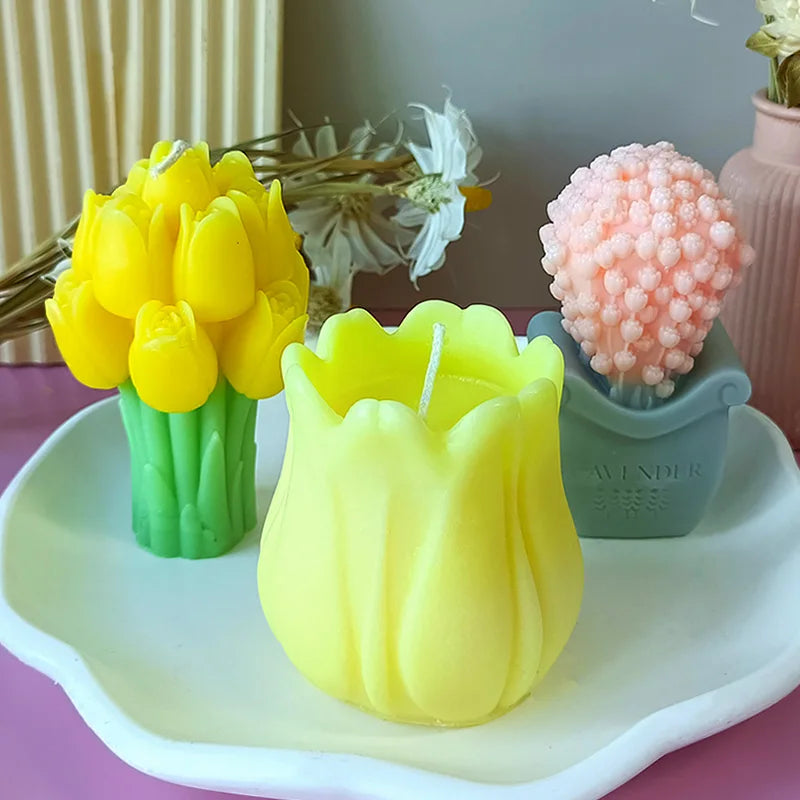J10-227 Tulip Bouquet Aromatherapy Candle Silicone Molds Flower Molds Handmade Diy Plaster Drip Ornaments