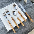 Stainless Steel 18/10 304 Mirror Polished Luxury Oriental Bamboo Wedding Cutlery Set Stocked for Business Gifts