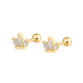 Tiny Cute Crown Zircon Stud Earrings Fine Jewelry 925 Sterling Silver Screw Back Gold Plated Geometric Pattern for Party