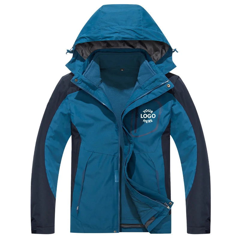 Custom Winter Warm Windbreaker Waterproof Jackets for Men Fleece Outdoor Coat Softshell Hoodie Jackets