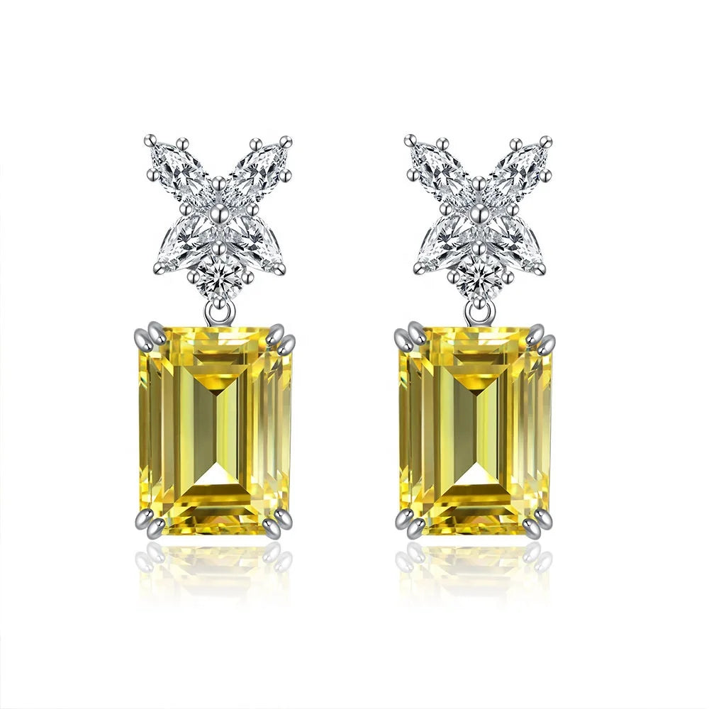 Hot High-End Female Banquet Jewelry Emerald Cut Simulation Goose Yellow Earrings Geometric Pattern for Weddings Gifts