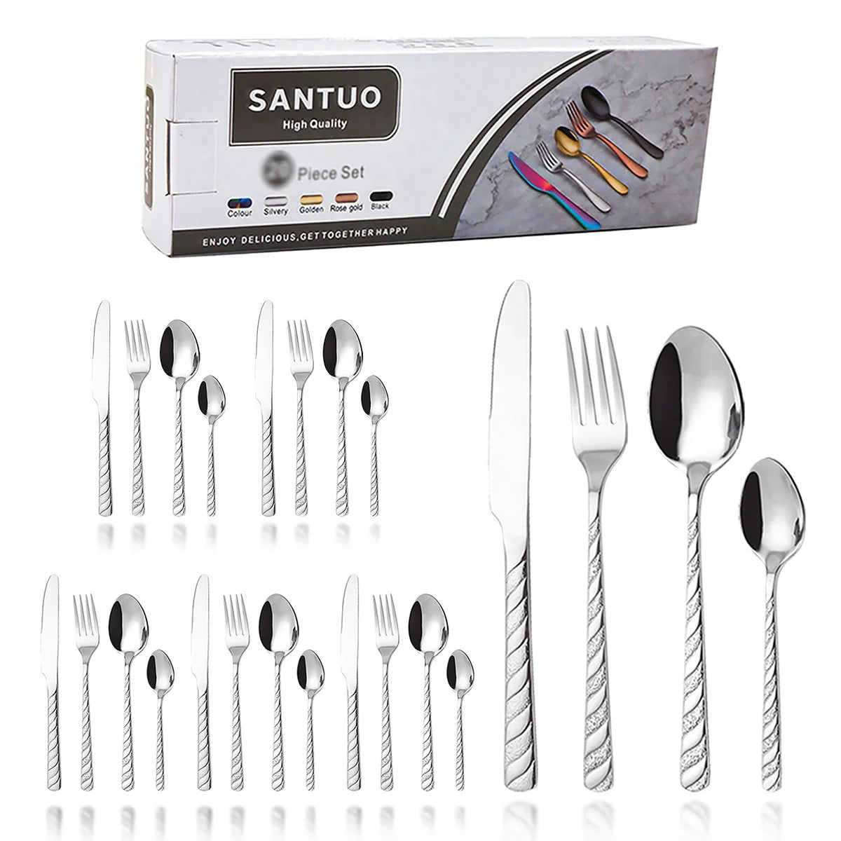 Hammer Pattern Messer Gabel Loffel Cutlery Set Restaurant Wedding Luxury 24 Pcs Flatware