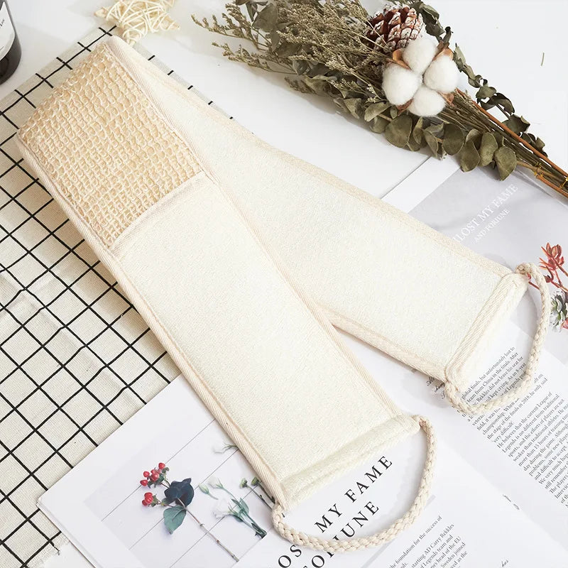 Wholesale Double-Sided Body Comfortable Spa Belt Organic Sponge Exfoliating Sisal Long Strip Brush Bath Pull Back Bath Strap