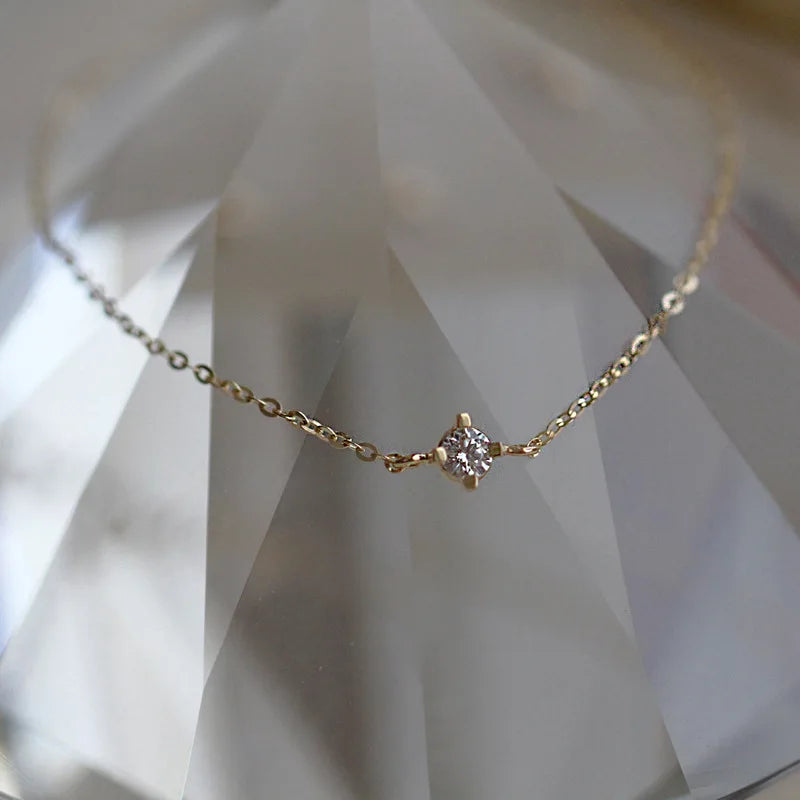 Hot Sale Minimalist 14K Gold Plating Pure 925 Sterling Silver Single Zircon Bracelets for Women Girls Jewelry