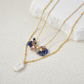 Women's Daily Wear Bohemian Style Natural Stone Fashion Beaded Necklace with Pearl Pendant on Chain