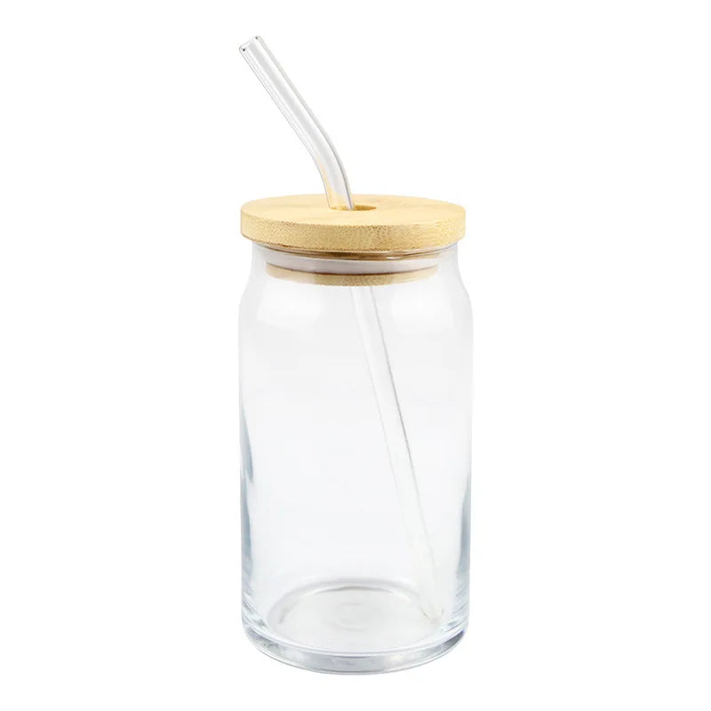 Wholesale Customizable  Sublimation Ceramic Cups 12oz 16oz 20oz 25oz Frosted Clear Beer Glass Can with Bamboo Lid and Straw