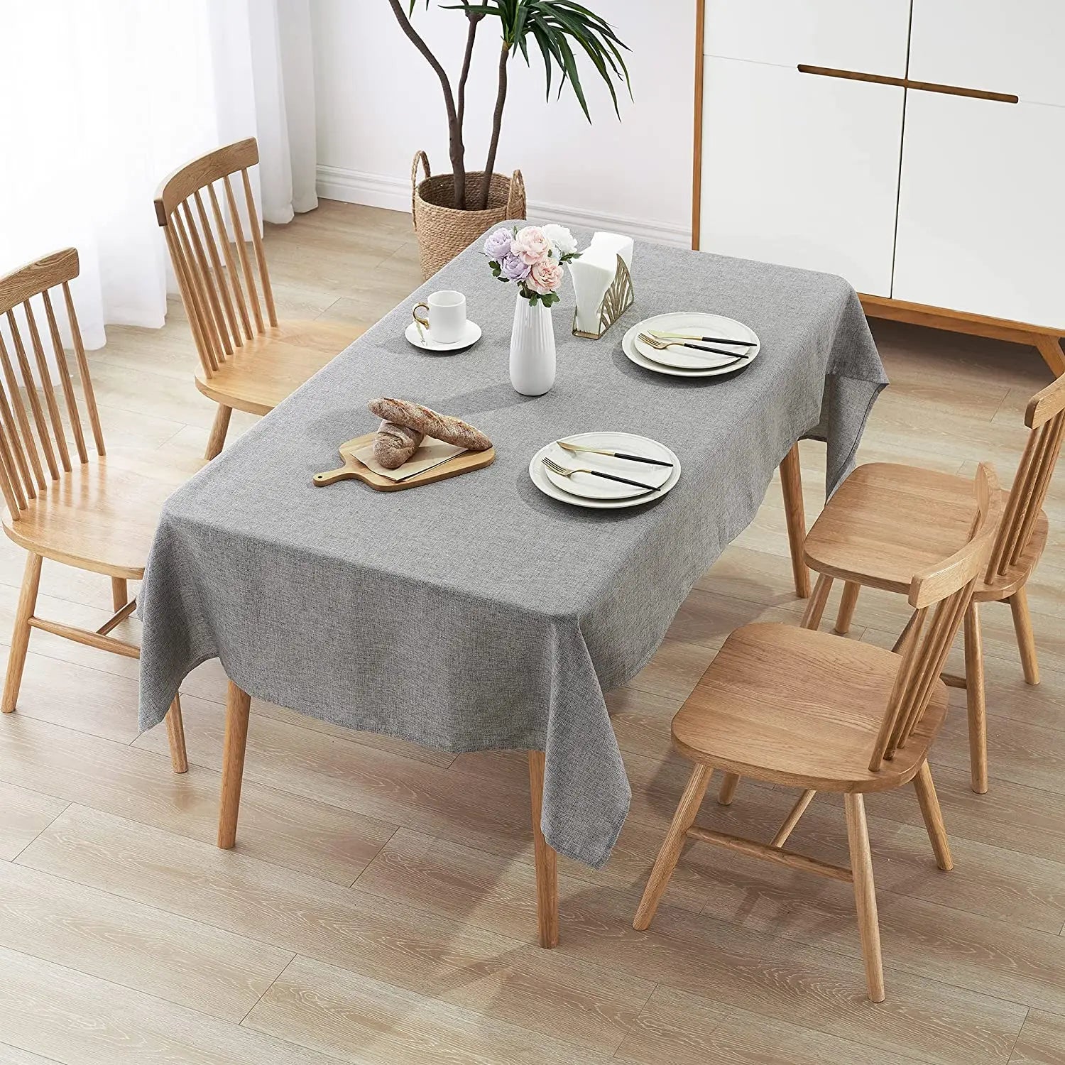 Rectangle Linen Restaurant Tablecloths Waterproof Anti-Shrink Wrinkle Resistant Tablecloth Grey Beige