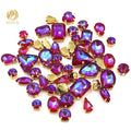 HFOUR Hot Selling Red AB Mocha Fluorescence 3D Glass Loose Flatback Mixed Shape Sew-on Non Hot Fix 12 Facets Rhinestones for