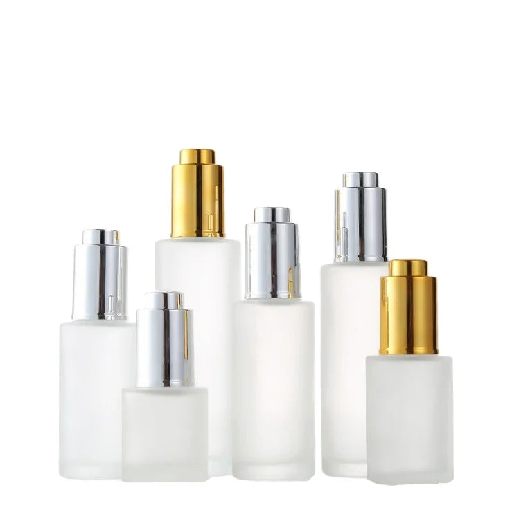 Empty Refillable Clear Glass Press Dropper Essential Oil Aromatherapy Bottles Gold Pressure Pump Tip Eye Dropper Screen Printed