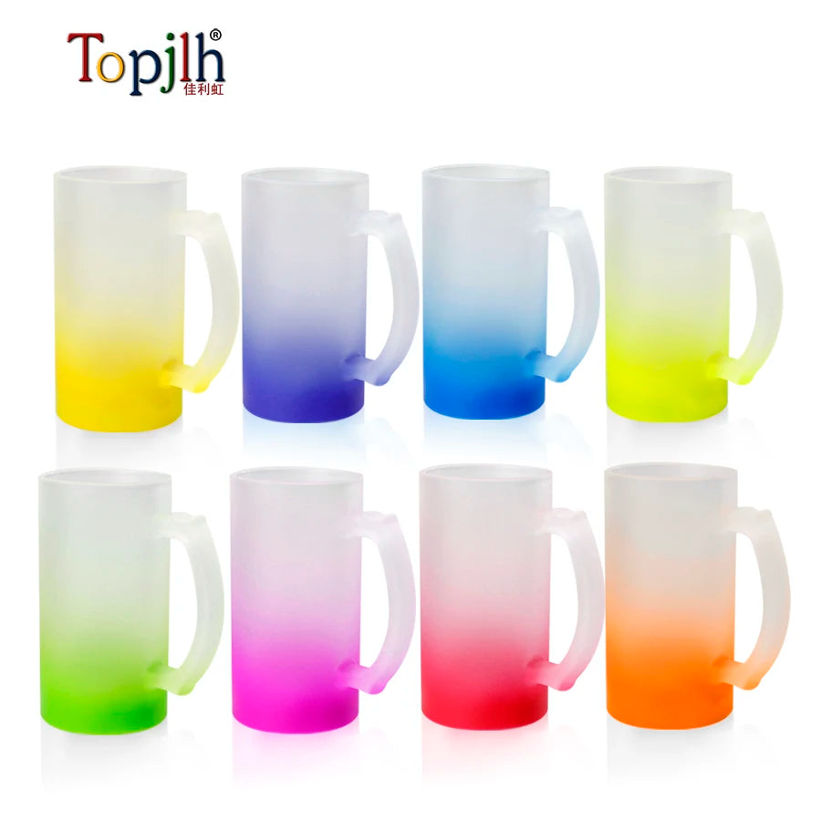 Topjlh Sublimation 16oz Multicolor Gradient Base Frosted Beer Glass Cup Bulk Personalized for Restaurant Cafe and Daily Drink