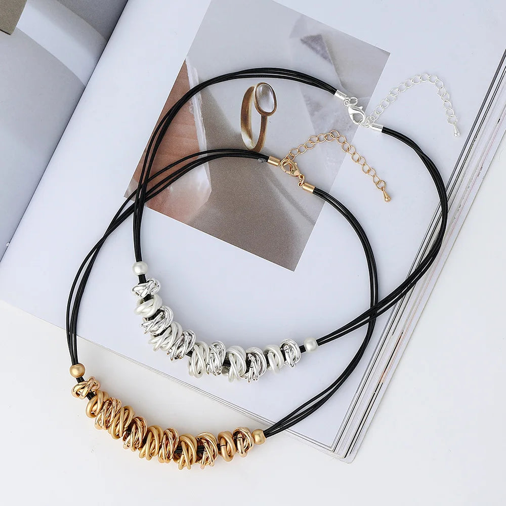 European Irregular Metal Circles Chunky Metal Boho Necklace for Women