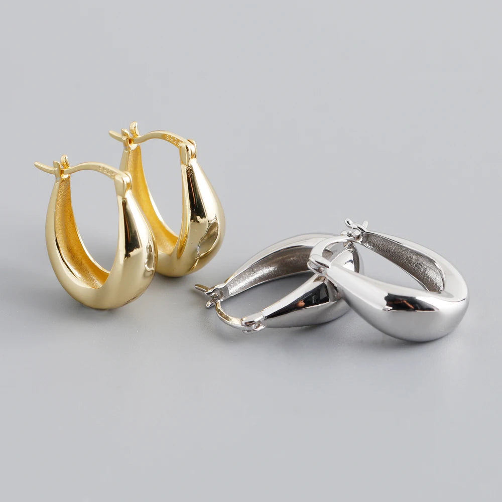 Fashion 925 Sterling Silver Classic Heavy Chic Big Round Punk Chunky Gold-plated Hoop Earrings for Women Jewelry