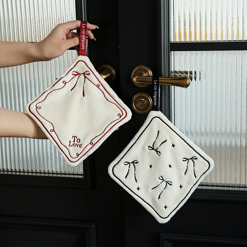 Creative Bowknot Double Layered Thickened White 3.6 Seconds Fast Water Absorption Bathroom Kitchen Hand Towels With logo Custom