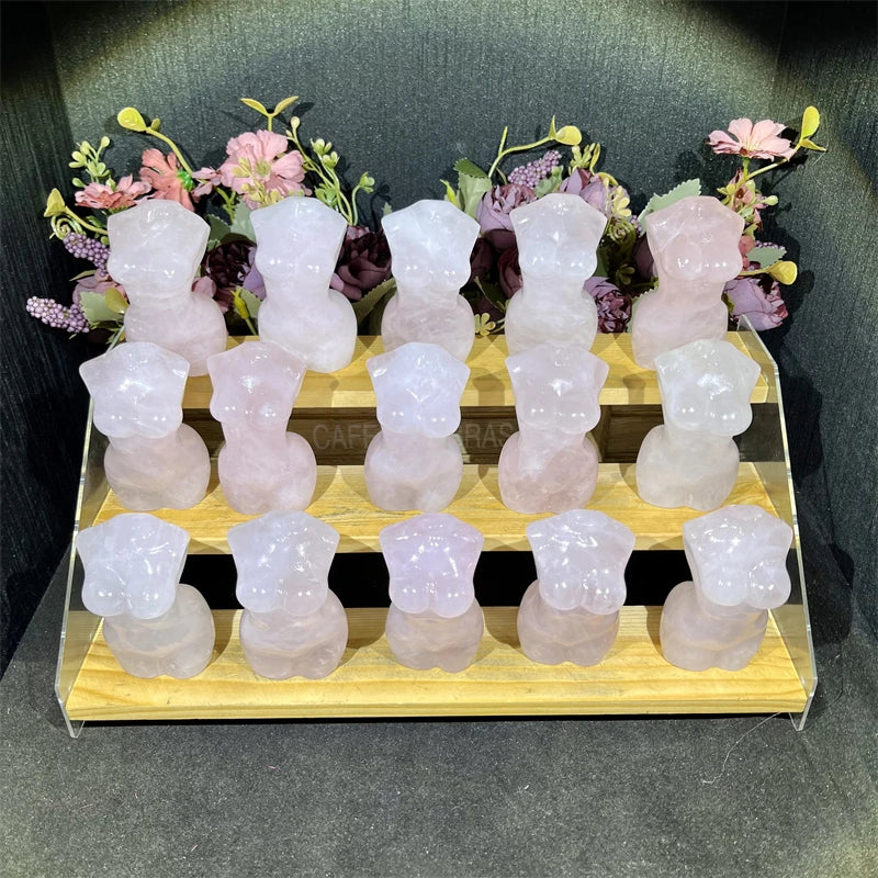 Natural Healing Crystal Stone 3inch Statue Hand Carving Rose Quartz Female Model Women Body Crustal Torso Statue for Gift