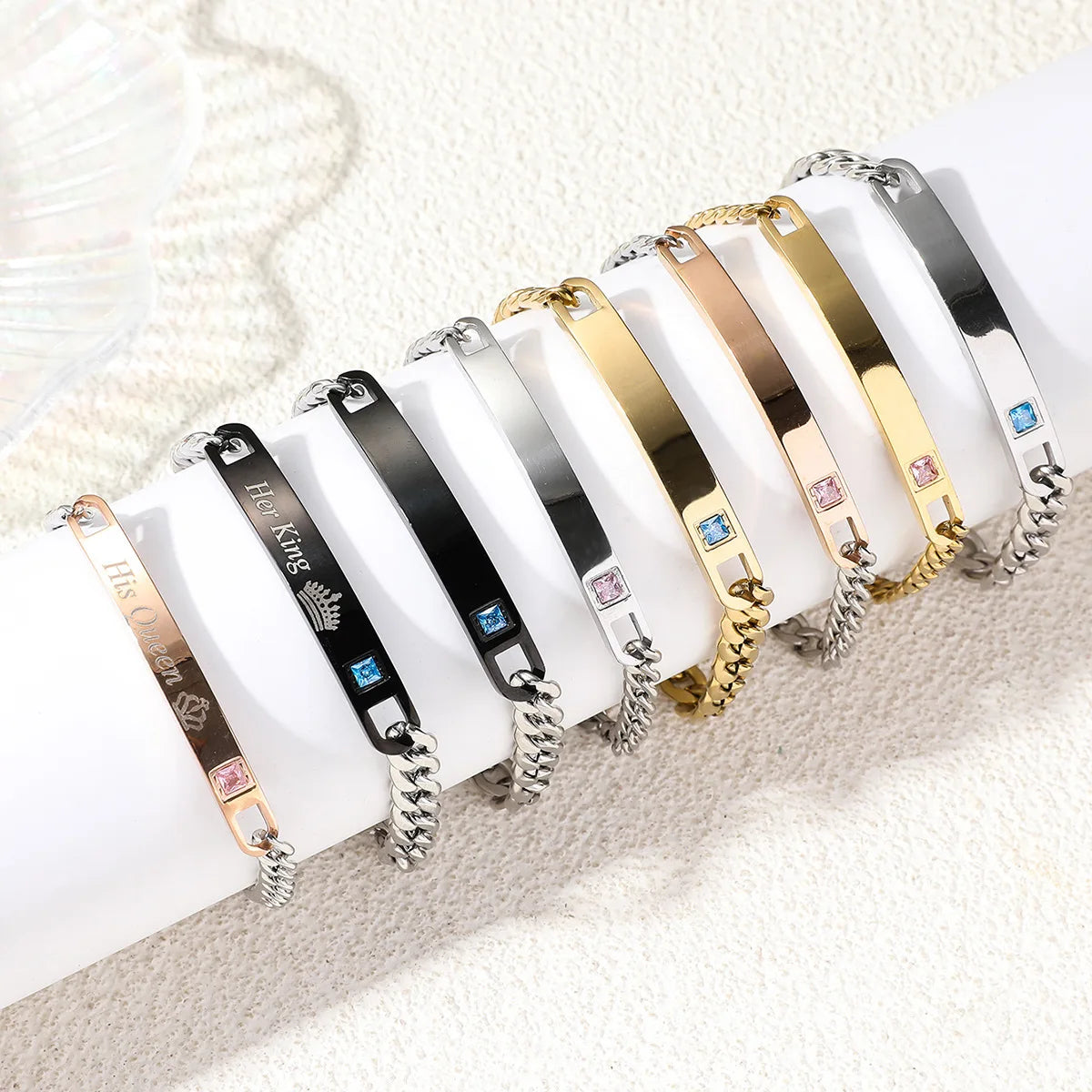 Valentine's Day Gift Non Tarnish Stainless Steel His Queen Her King Couple Bracelet Jewelry for Lovers