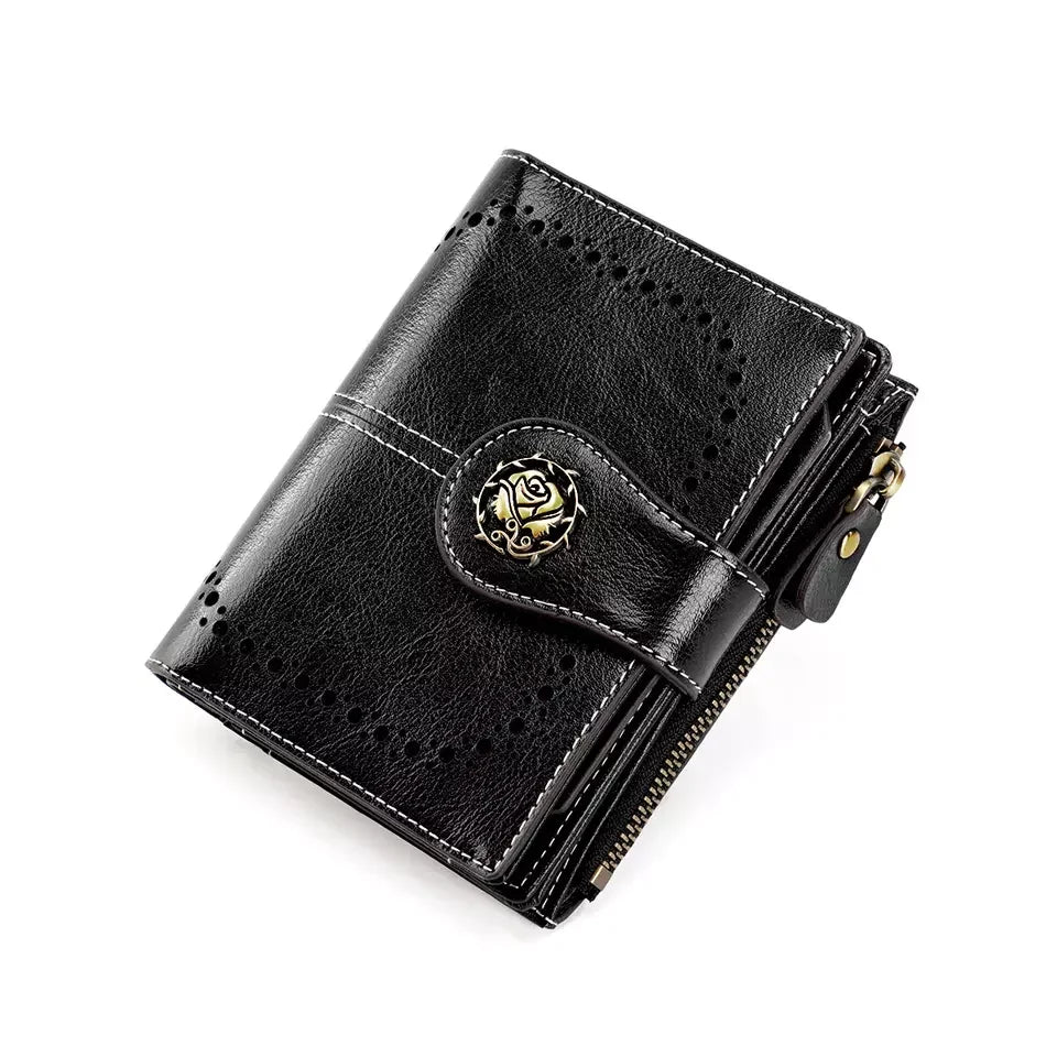 Stylish Vintage Genuine Leather Bifold Card Holder and Short Purse RFID Blocking Zipper Closure in Stock for Men and Women