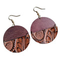 BINSHUO Wholesale Custom Bohemia Jewelry Vintage Environmentally Wood Splicing Embossed Women Genuine Leather Pendant Earrings